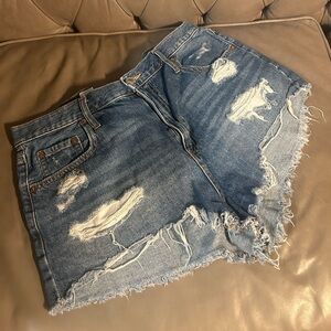 Aeropostale 14 Distressed Frayed Blue Jean Denim Shorts High Rise Shorty